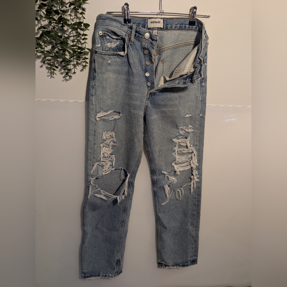 Agolde Straight Distressed Jeans Size 25 Los Angeles Button Fly